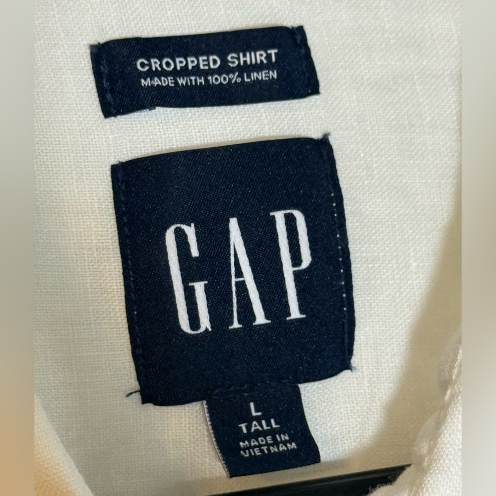 GAP White 100% Linen Cropped Button Front Shirt Women’s L Tall - Picture 3 of 4